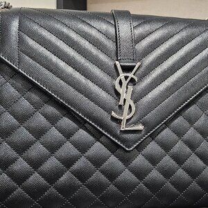 YSL Envelope Triquilt Medium Grained Leather Shoulder Bag